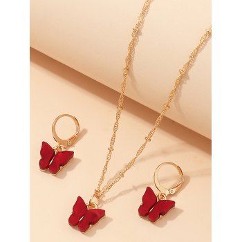 

Butterfly Pendant Acrylic Earrings Necklace Set, Red wine