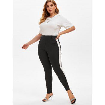 Plus Size Contrast Trim Fitted Pants