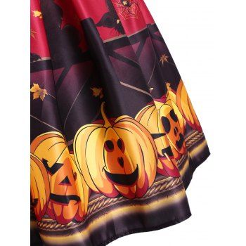 Halloween Pumpkin Bat Print Empire Waist Dress