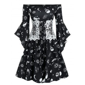 Image of Animal Skull Print Off Shoulder Corset Mini Dress