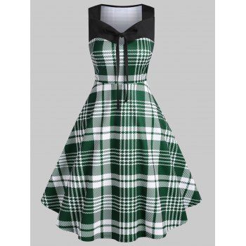 

Houndstooth Print Sleeveless Vintage A Line Dress, Deep green