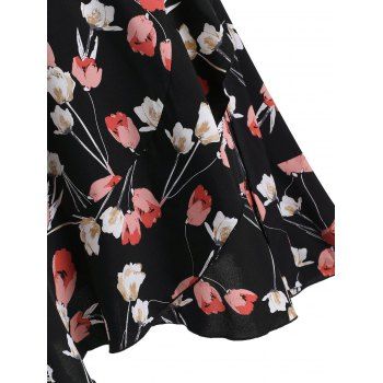 Floral Print Flare Sleeve Ruffled Belted Wrap Dress