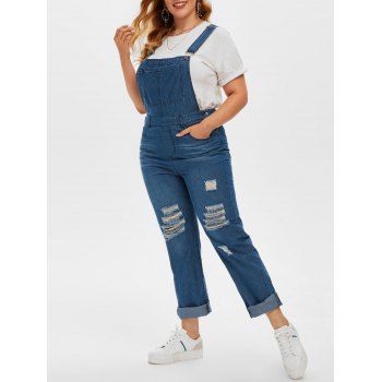 

Plus Size Ripped Dungaree Jumpsuit, Deep blue