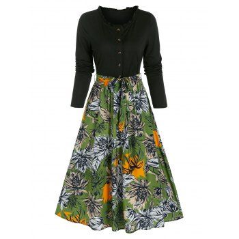 Flower Print Belted Twofer Dress