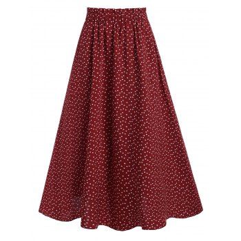 

High Waisted Heart Print Midi Skirt, Red wine