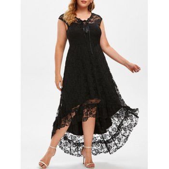 

Plus Size High Low Lace Maxi Party Dress, Black