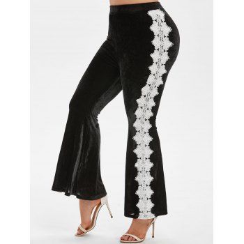 

Plus Size Contrast Lace Velvet Bell Bottom Pants, Black