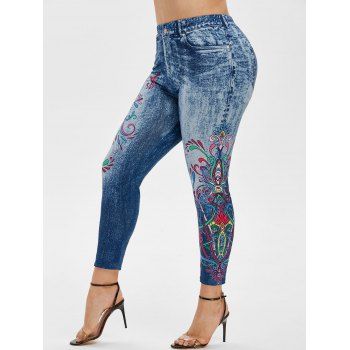 

Plus Size Tribal Print Ninth Jeggings, Blue