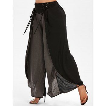 Image of Plus Size Lace Up Two Tone Wide Leg Pants