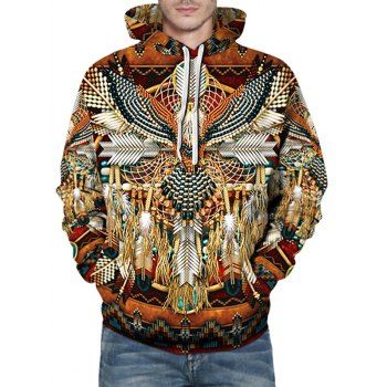 

Indian Eagle Dreamcatcher Pattern Front Pocket Pullover Hoodie, Multicolor