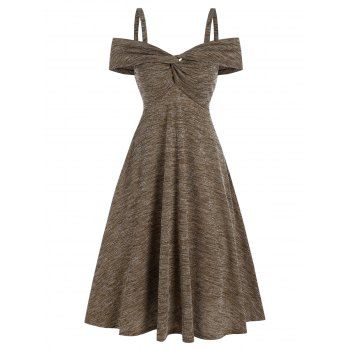 

Cold Shoulder Twist Front Heathered Ribbed Dress, Dark khaki