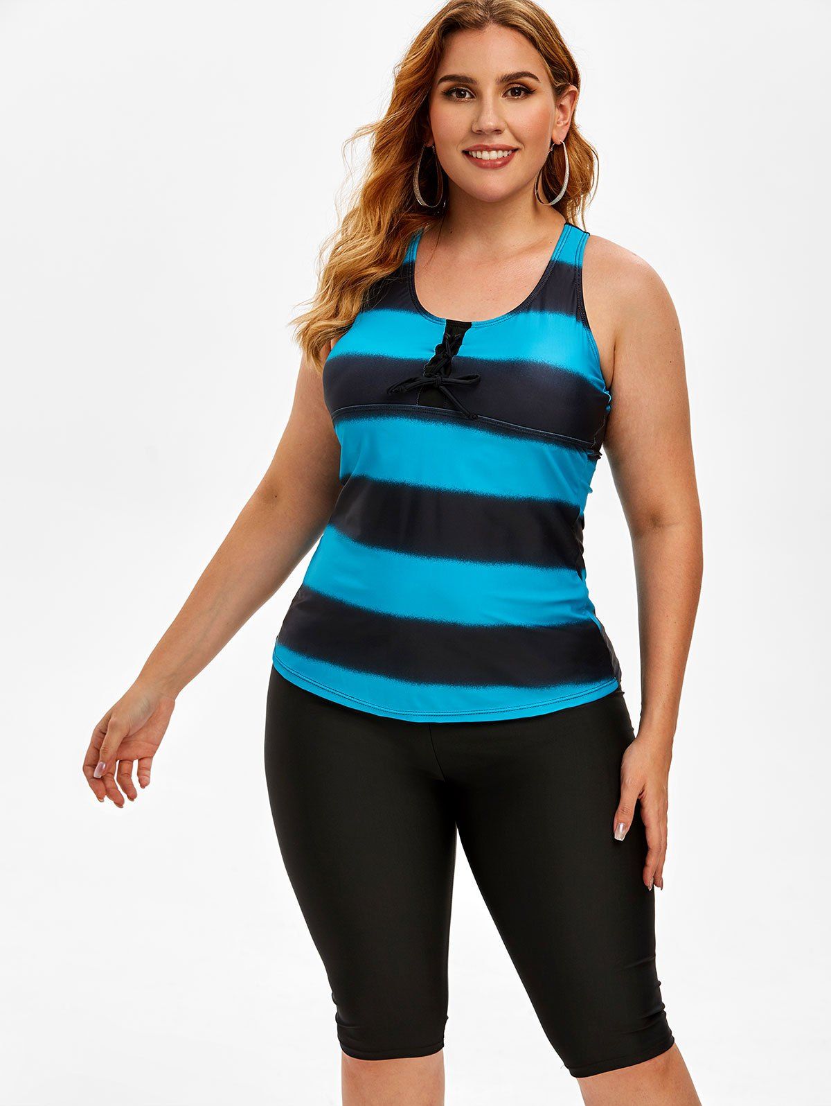 [37% OFF] 2020 Plus Size Striped Tank Top And Shorts Two Piece Tankini Swimwear In BLUE | DressLily