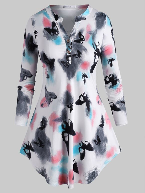 T-shirt Courbe Papillon Imprimé de Grande Taille - Gris Clair 5X