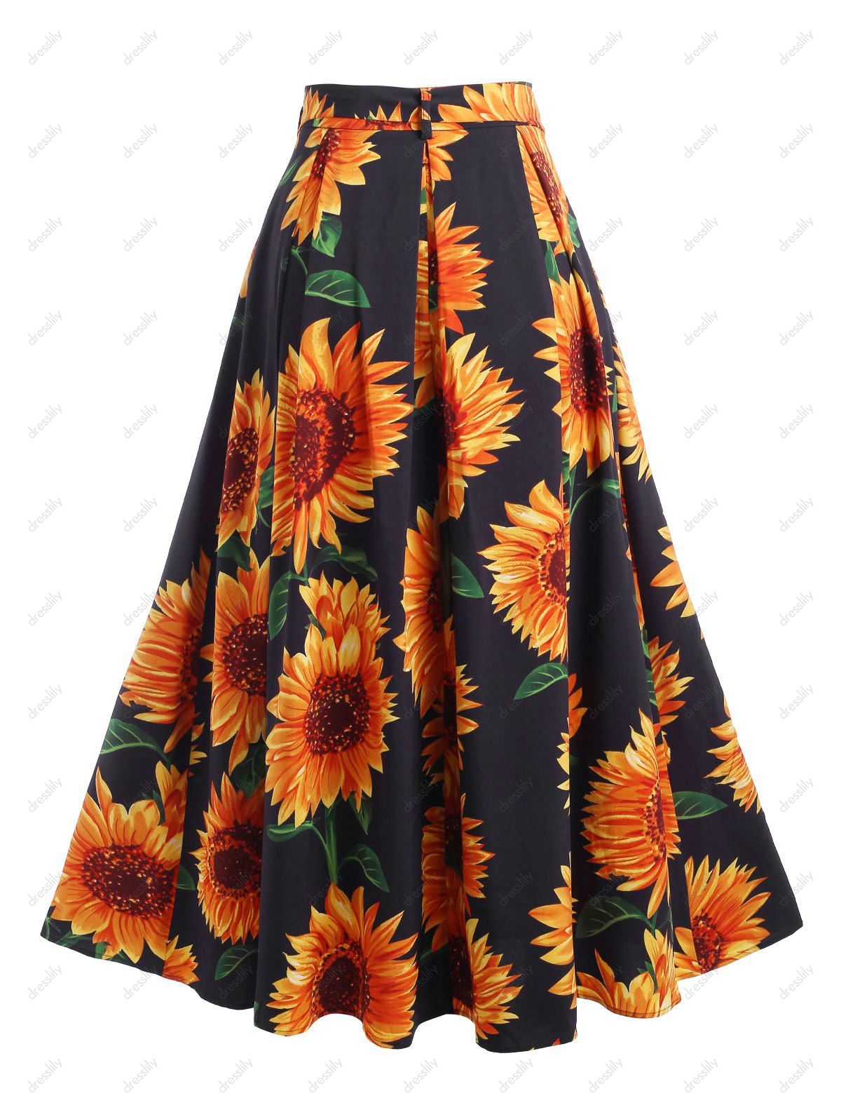 [28% OFF] 2021 Sunflower Print Belted Maxi Skirt In BLACK | DressLily