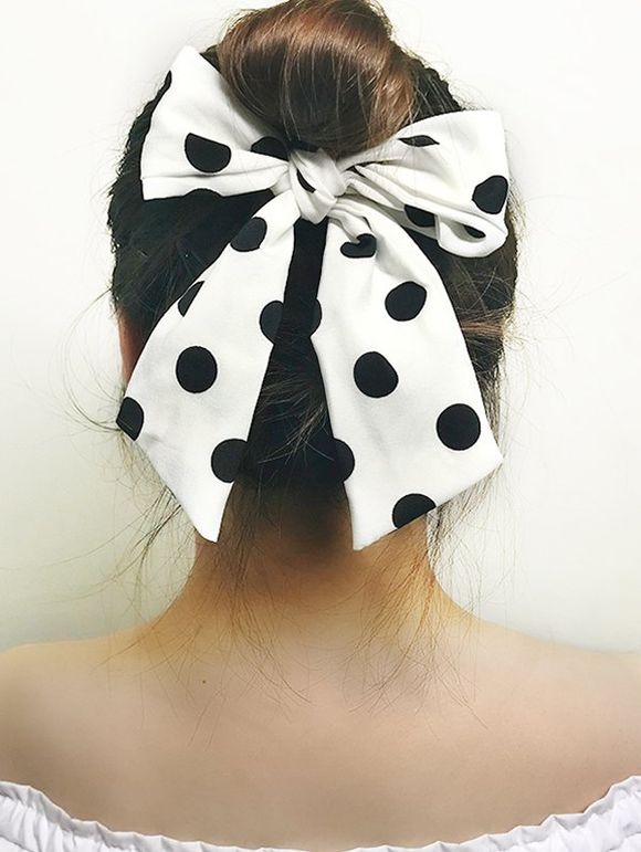Cravate Motif à Pois avec Nœud Papillon avec Ruban - Blanc 
