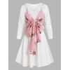 Robe à Imprimé Fleur Nouée en Avant à Manches Longues - multicolor A L
