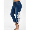 Jean en Dentelle Insérée à Coupe Haute Grande Taille - Bleu profond 3X