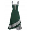 Summer Contrast Colorblock Layered Ruffle Cami Mid Calf Dress - MEDIUM SEA GREEN 3XL