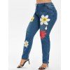 Jean Fleuri Boutonnée de Grande Taille - Bleu profond L