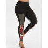 Pantalon Brodé en Maille Insérée de Grande Taille - Noir L