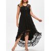 Robe de Soirée Longue Haute-Basse en Dentelle Grande Taille - Noir 2X