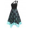 O-ring Asymmetrical Layered Floral Print Lace Handkerchief Cami Dress - multicolor A XL