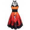 Robe d'Halloween Imprimées Citrouille et Chauve-souris à Taille Empire - Orange 2XL