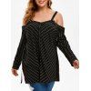 Haut Bouclé Rayé à Epaule Dénudée de Grande Taille avec Œillet - Noir 1X