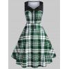 Houndstooth Print Sleeveless Vintage A Line Dress - DEEP GREEN M