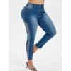 Jean Délavé Grande Taille à Lacets - Bleu profond L
