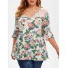 Chemisier à Imprimé Fleuri de Grande Taille à Manches Longues - Blanc 5X