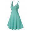 Robe Ligne A Boutonnée à Bretelle à Lacets Latérale - Bleu Vert 3XL
