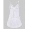 Ensemble de Body Transparent de Grande Taille avec Nœud Papillon - Blanc 2XL