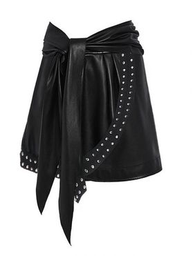Rivet Detail Self Tie Asymmetric Faux Leather Skirt