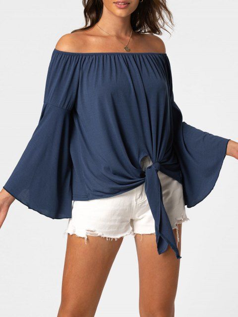 Knot Off The Shoulder Bell Sleeve Top