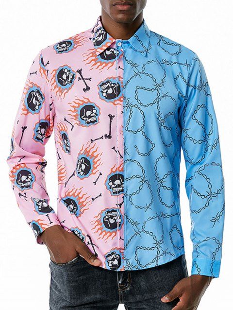 Contrast Skull Chain Print Leisure Long Sleeve Shirt
