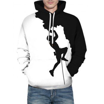 

Bicolor Climber Silhouette Graphic Front Pocket Casual Hoodie, White