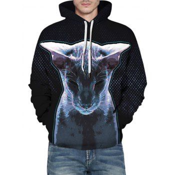 

Digital Leopard Pattern Front Pocket Casual Hoodie, Black