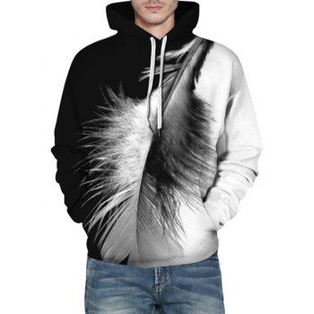 

Yin and Yang Feather Pattern Front Pocket Casual Hoodie, Black