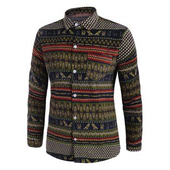 

Ethnic Seamless Striped Pattern Pocket Corduroy Shirt, Brown