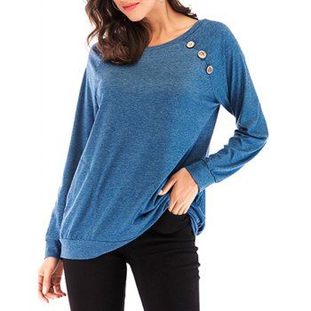 Women Mock Button Raglan Sleeve Pocket Sweatshirt Clothing S Blue