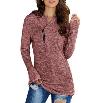 

Heather Zipper V Neck Knitwear, Light pink