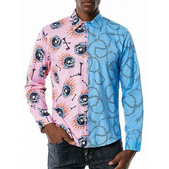 

Contrast Skull Chain Print Leisure Long Sleeve Shirt, Blue