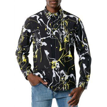 

Splatter Paint Pattern Long Sleeve Button Up Shirt, Multicolor