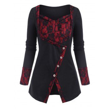 

Lace Panel Ruched Detail Tunic Top, Black