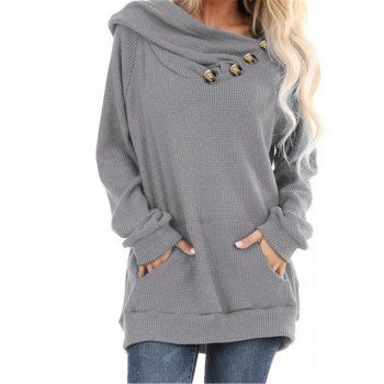 Image of Hooded Mock Button Kangaroo Pocket Knitwear