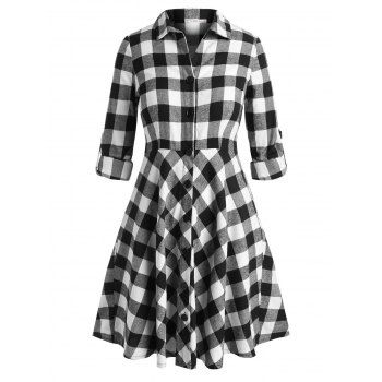 

Plaid Tab Sleeve Plus Size Shirt Dress, Black