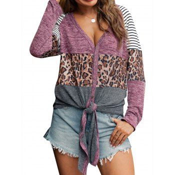 

Striped Leopard Heathered Self-tie Knitwear, Light pink