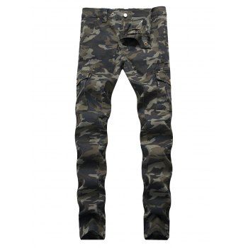 

Camouflage Print Tapered Jeans, Woodland camouflage