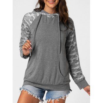 

Camo Front Pocket Raglan Sleeve Hoodie, Gray